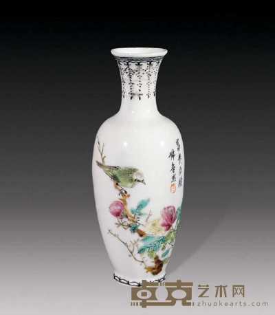 民国 粉彩薄胎花鸟瓶 高12.5cm